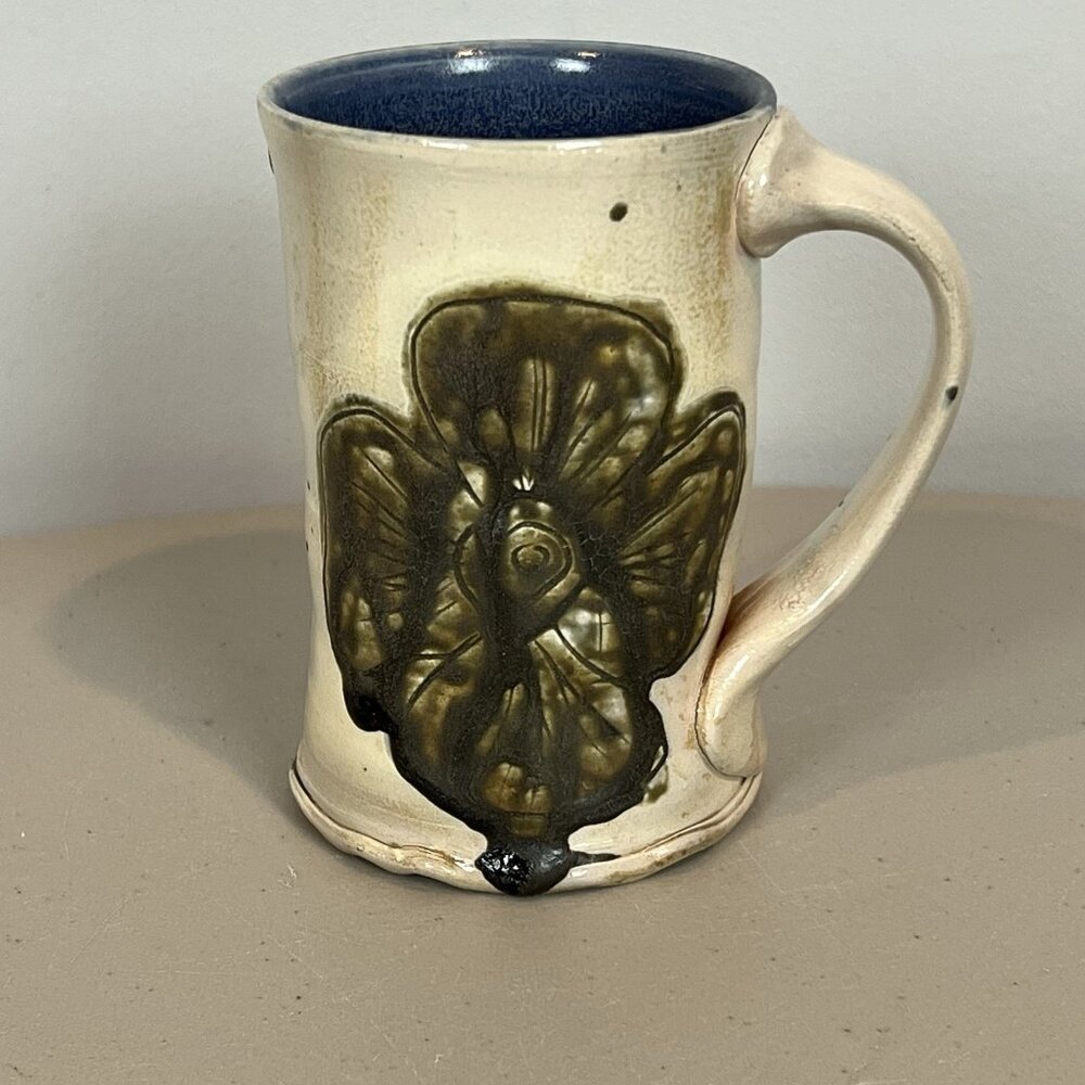 Handmade Pottery Floral Mug Dark Motif Signed